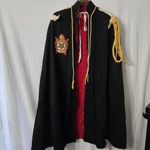 Vtg DeMolay Knights Templar Freemason Black Red‎ Handmade Cape Robe, Gold Rope